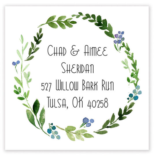 Green Wreath Square Address Labels